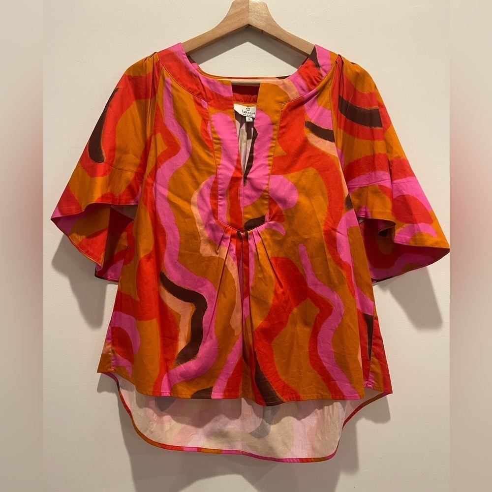 LaRoque Pink Retro Polly Top Blouse Vibrant Red and Pink size small - Picture 2 of 6